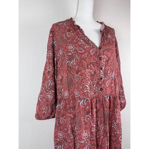 J. Jill women's XL burnt orange paisley tiered 3/4 sleeve prairie maxi dress - Picture 3 of 11